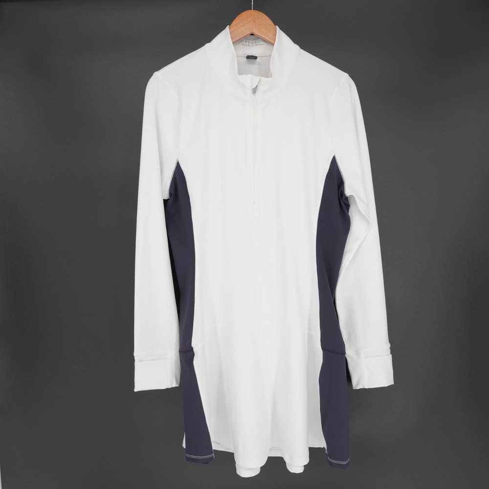 Greyson Hera Golf Dress Womens L White Black Long Sleeve Athleisure 1/4 Zip - Picture 2 of 14